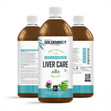 Bionik GoldenRoot Liver Care Juice in a 500ml bottle, natural herbal organic fruit juice for liver wellness by Goldenroot.