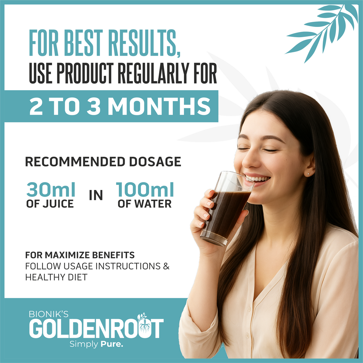 Bionik GoldenRoot Liver Care Juice in a 500ml bottle, organic herbal fruit juice for liver wellness by Goldenroot.