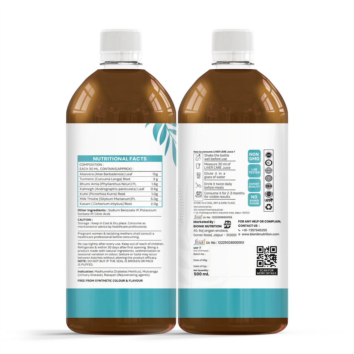 GoldenRoot Organic Fruit Juice bottle featuring herbal liver wellness ingredients, 500 ml size for natural liver care.