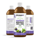 Goldenroot Bionik organic fruit juice bottle featuring Neem, Giloy, Karela, and Jamun in a 500ml container.