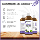 Organic GoldenRoot Neem Giloy Karela Jamun Juice in a 500 ml bottle, showcasing fresh fruit ingredients and vibrant label design.