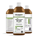 GoldenRoot She Care Juice for Women, organic herbal fruit juice in a 500ml bottle, natural herbal wellness beverage by Bionik