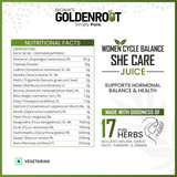 GoldenRoot She Care Juice for Women, organic herbal fruit juice in a 500ml bottle, natural wellness supplement from Bionik.