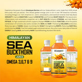 Goldenroot Himalayan Sea Buckthorn Juice in 500ml bottle, organic fruit juice with vibrant orange color and fresh fruit labels.