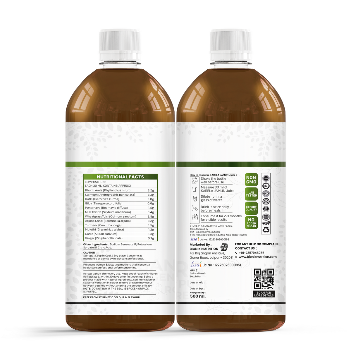 Goldenroot Bionik GoldenRoot Cholesterol BP Care Juice in 500 ml bottle, organic fruit juice with natural ingredients.
