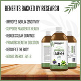 Bionik GoldenRoot DiaFree herbal organic fruit juice in 500ml bottle, promoting wellness and blood sugar support.