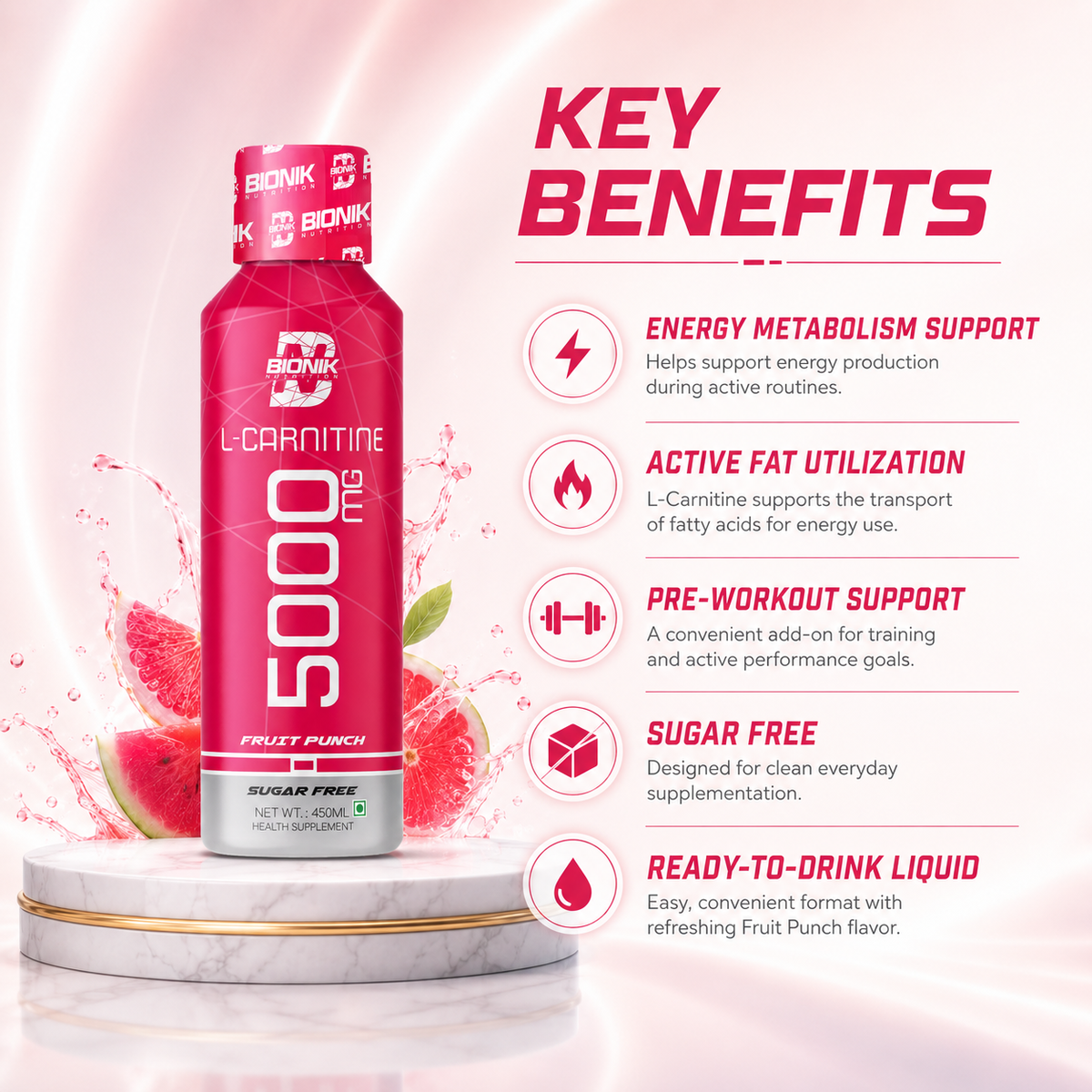 BIONIK NUTRITION L-Carnitine Liquid 5000mg L-Carnitine – Fruit Punch