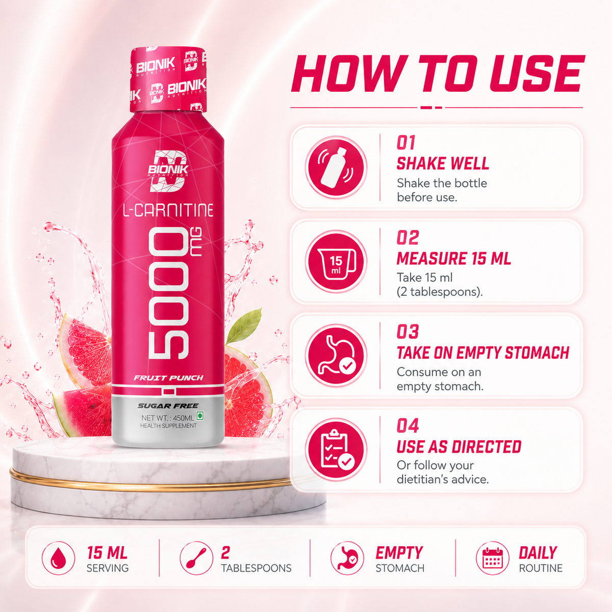 BIONIK NUTRITION L-Carnitine Liquid 5000mg L-Carnitine – Fruit Punch