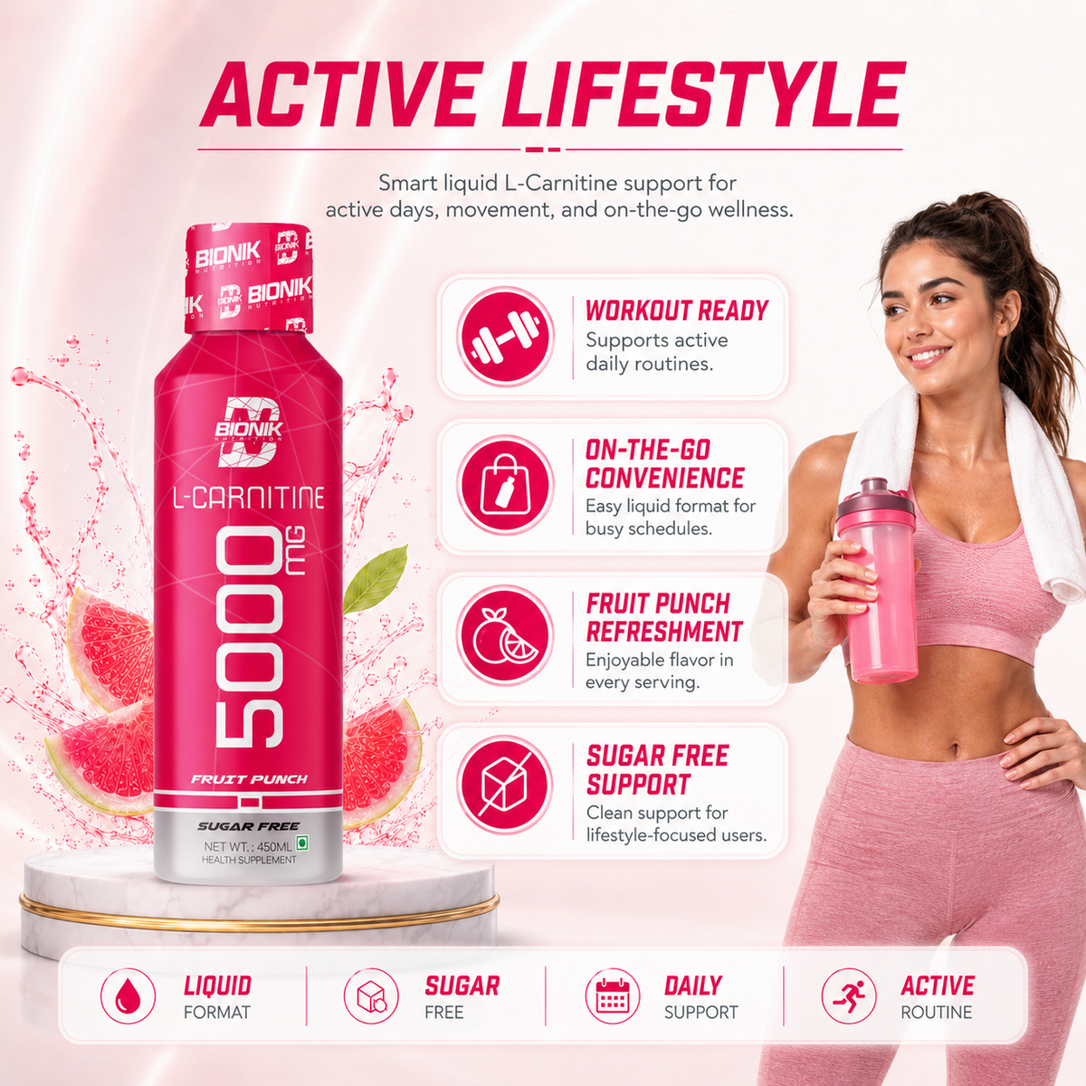 BIONIK NUTRITION L-Carnitine Liquid 5000mg L-Carnitine – Fruit Punch
