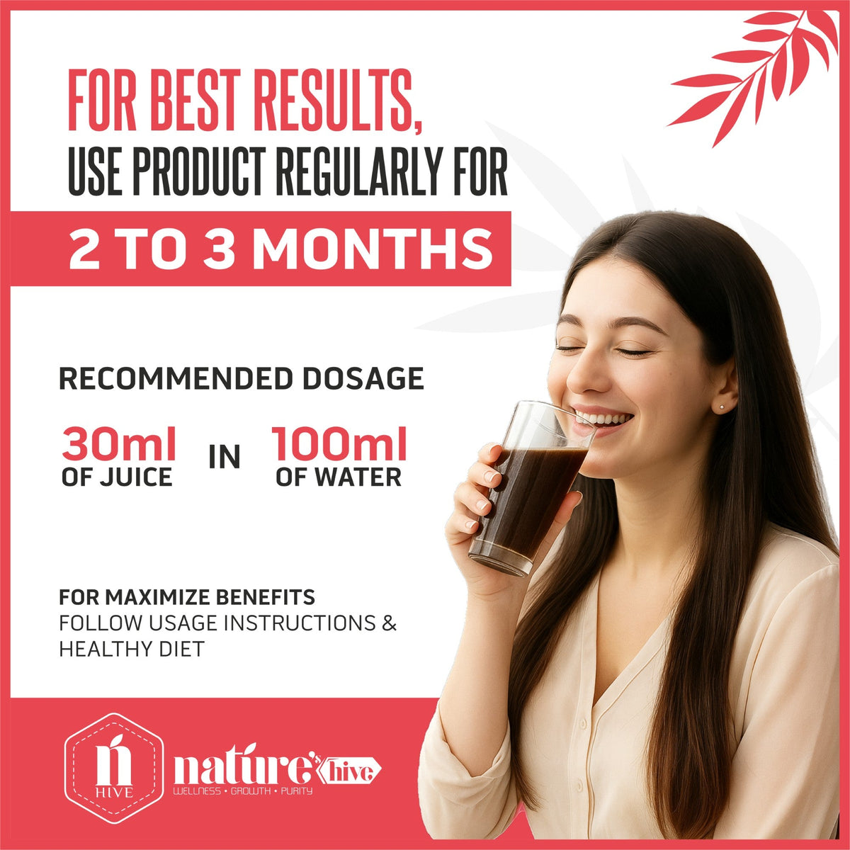 Bottle of Nature's Hive BP Care Herbal Juice, 1 L, showing the label and herbal ingredients in a clear, natural setting.