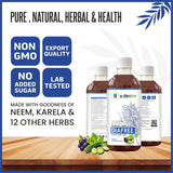 Bottle of Nature's Hive Diafree Herbal Juice, 1 liter, with fresh herbal ingredients visible in the transparent container.