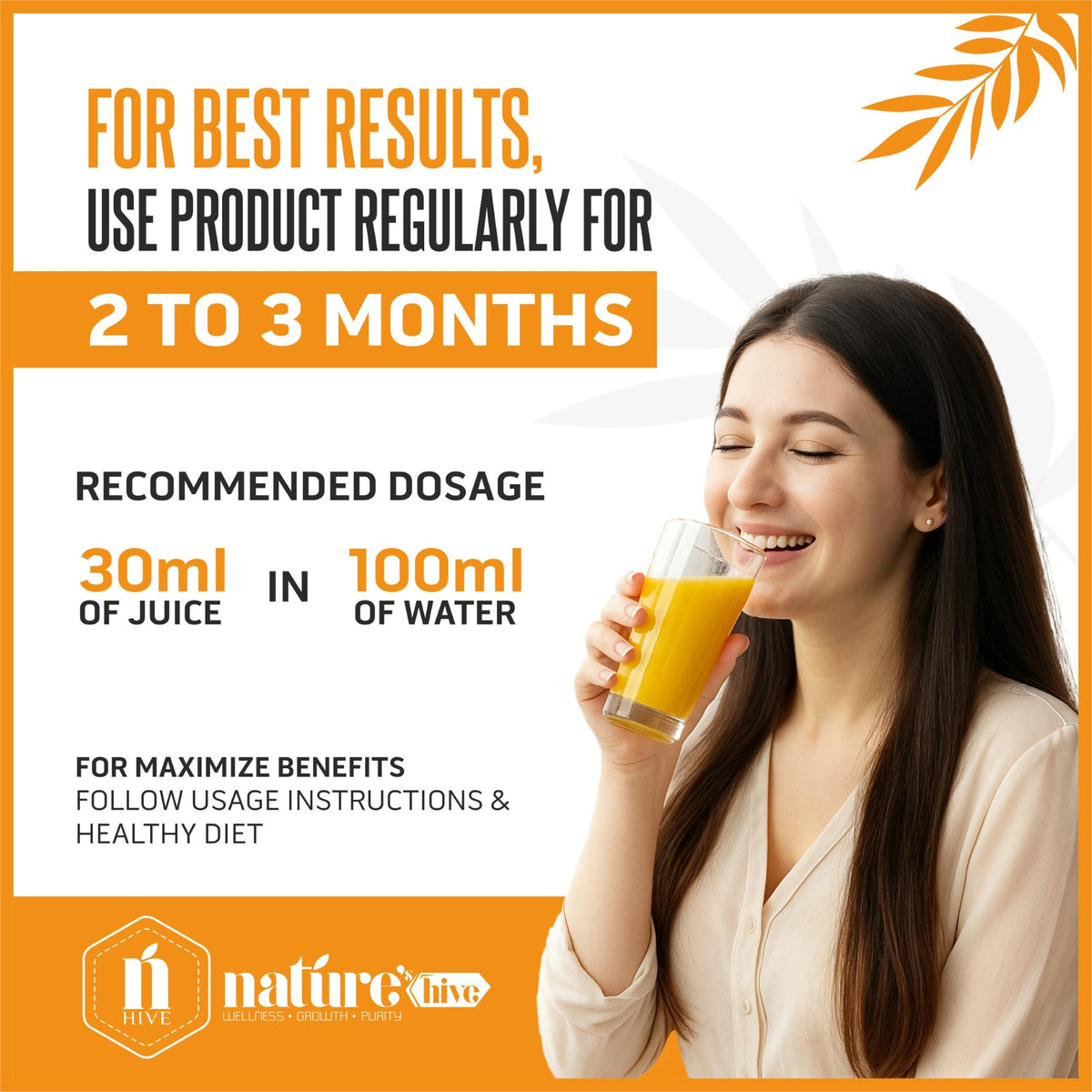 Nature's Hive Seabuckthorn Herbal Juice in a 1-liter bottle, showcasing vibrant orange liquid and natural herbal ingredients.