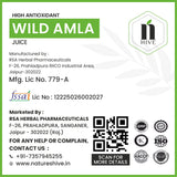 Bottle of Nature's Hive Wild Amla Juice herbal drink, 1-liter bottle with label featuring natural ingredients and branding.