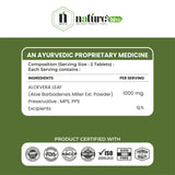Nature's Hive Aloe Vera Tablets herbal supplement bottle with 60 tablets, showcasing the product label and packaging.