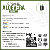 Nature's Hive Aloe Vera Tablets herbal supplement bottle showing 60 tablets, natural health product for skin and digestion.