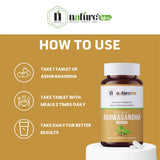Nature's Hive Ashwagandha Tablets herbal supplement bottle with 60 tablets, natural adaptogen for stress support.