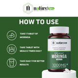 Nature's Hive Moringa Tablets herbal supplement bottle with 60 tablets, natural plant-based wellness product.