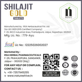 Nature's Hive Shilajit Gold herbal supplement tablets, 60-count, showing the golden tablets in a blister pack.
