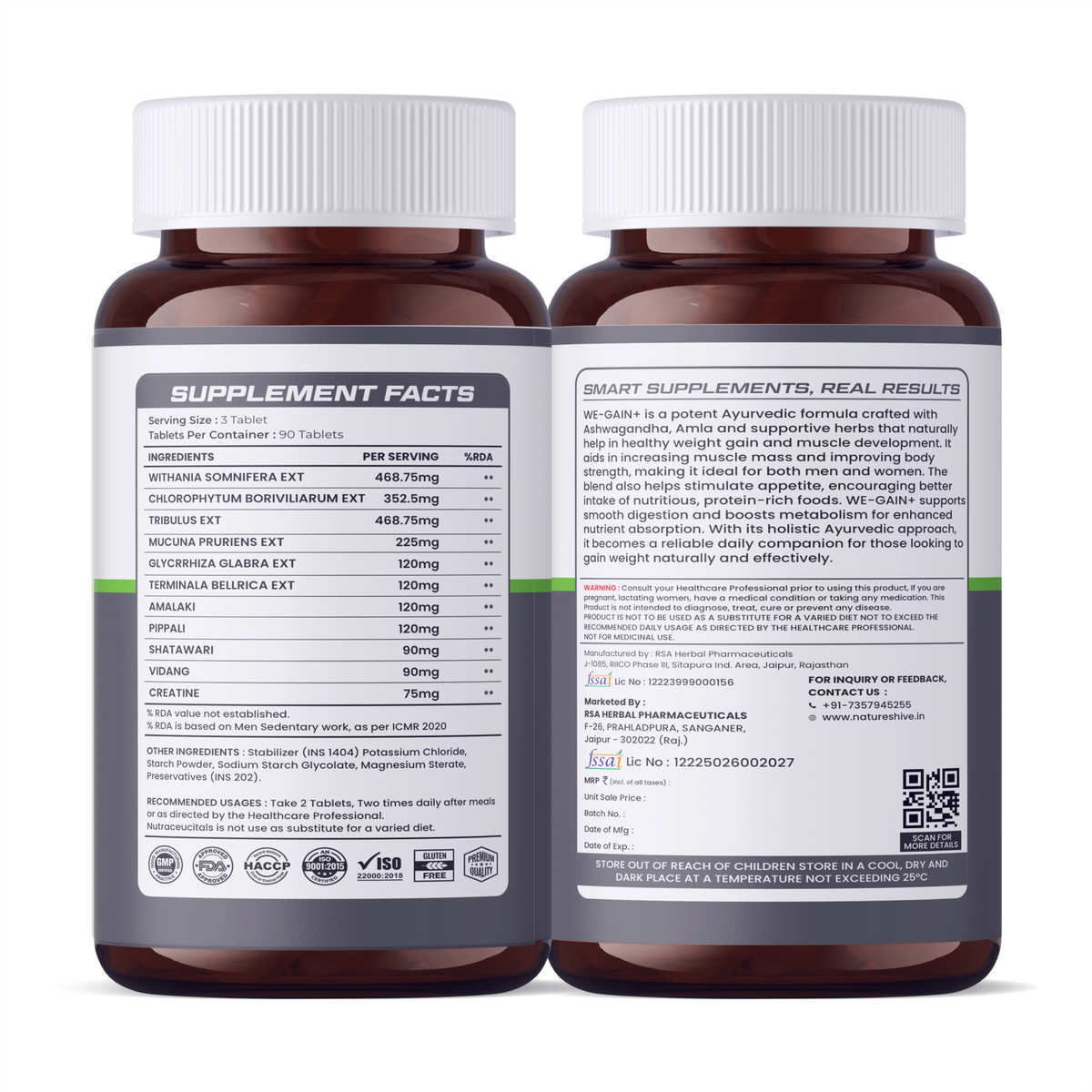 Nature's Hive We-Gain Tablets, 60 count, mass gainer supplement with tablets for muscle growth and weight gain.