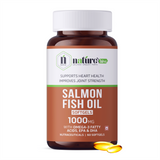 Nature's Hive Salmon Fish Oil Omega 3 capsules, 60 softgel supplements rich in omega-3 fatty acids, designed for heart and brain health.
