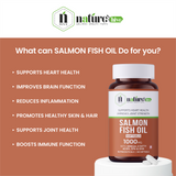 Nature's Hive Salmon Fish Oil Omega 3 capsules, 60 soft gels, rich in omega-3 fatty acids, natural salmon oil supplement.