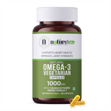 Nature's Hive Veg Omega 3 capsules showing 60 softgel capsules in a transparent container, natural omega-3 supplement.