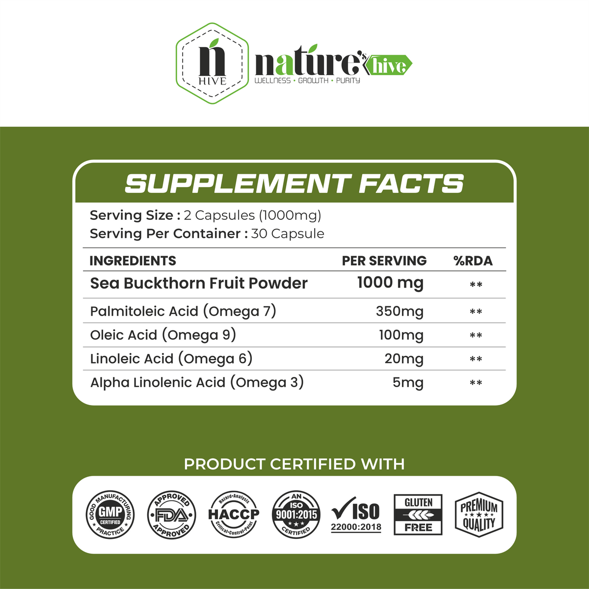 Nature's Hive Veg Omega 3 capsules in a bottle, soft gel capsules containing plant-based omega-3 supplement.