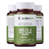 Nature's Hive Veg Omega 3 capsules in a bottle, showing 60 softgel capsules for omega-3 supplement intake.