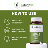 Nature's Hive Veg Omega 3 capsules, 60 softgel supplements rich in plant-based omega-3 fatty acids, displayed in a clear bottle.