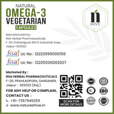 Nature's Hive Veg Omega 3 capsules in a clear bottle, showing 60 softgel capsules for healthy omega-3 intake.