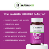 Nature's Hive Biotin Tablets, vitamins and minerals supplement, close-up of bottle with tablets for healthy hair and skin.