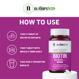 Nature's Hive Biotin Tablets, dietary vitamins and minerals supplement for healthy hair, skin, and nails.