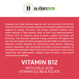 Nature's Hive Vitamin B12 1500 mcg tablets, a bottle of 60 dietary vitamins and minerals supplement tablets.