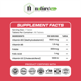 Nature's Hive Vitamin B12 1500 mcg tablets showing a bottle of 60 vitamin B12 supplement tablets for energy and health.