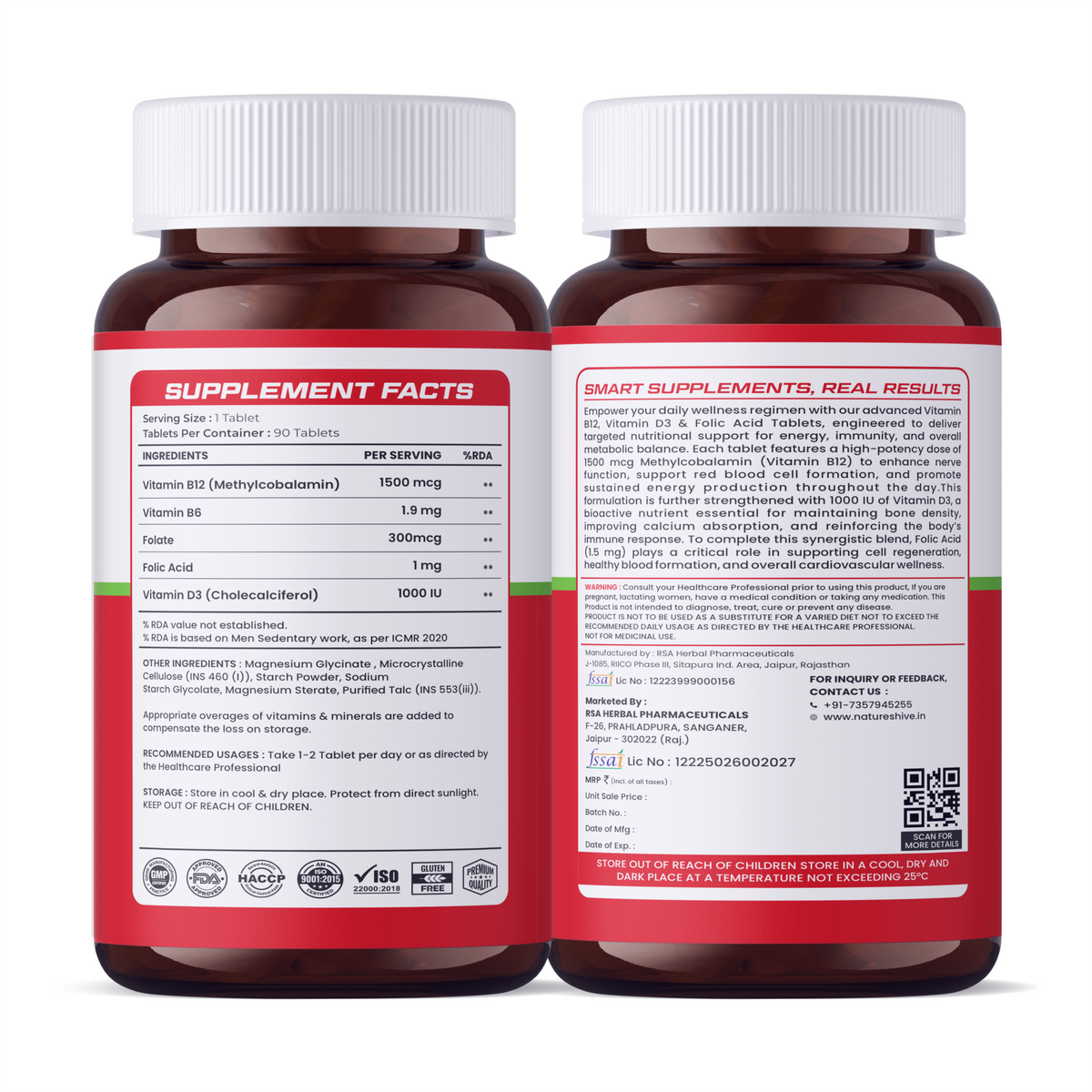 Nature's Hive Vitamin B12 1500 mcg tablets, a bottle of 60 dietary supplement tablets for energy and metabolic support.