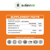 Nature's Hive Vitamin D3 + K2 tablets in a bottle, supplement for bone health, 60 tablets, natural vitamins and minerals.
