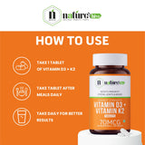 Nature's Hive Vitamin D3 + K2 tablets, 60-count bottles, showing the supplement tablets and packaging.