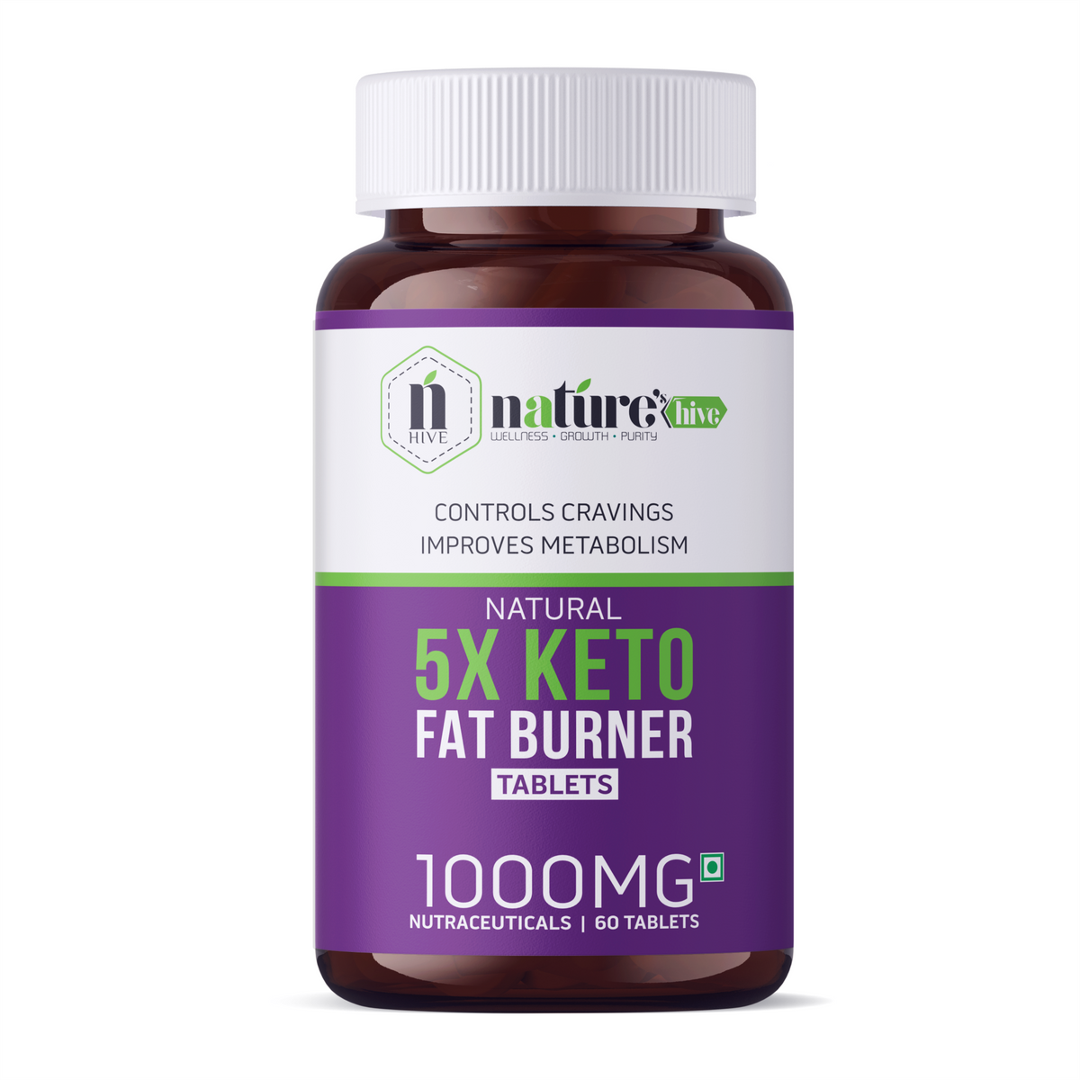 Nature's Hive Fat Burner Tablets, weight management supplement in a bottle with 60 tablets, natural fat burning support.