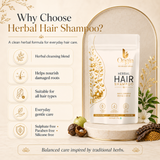 The Bharat Origin Herbal Hair Shampoo with amla, shikakai, and reetha in a 100g bottle, showcasing natural herbal hair care ingredients.