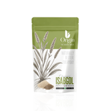 Organic herbal powder of Isabgol Psyllium Husk from The Bharat Origin in a 100g package, displayed in a clear, resealable bag.