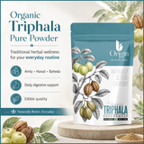 Organic Triphala powder by The Bharat Origin, herbal digestive wellness supplement in a 100g pack.